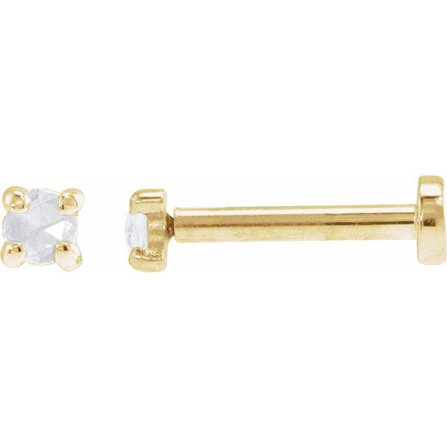 14K Yellow Gold 2 Mm Round Tension 6 Mm Polished .02 Ct Natural Rose-Cut Diamond 4-Claw Prong Earring With Press Fit Back