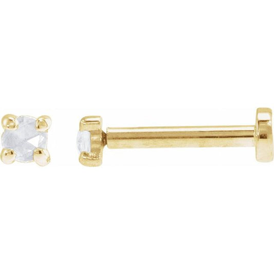 14K Yellow Gold 2 Mm Round Tension 6 Mm Polished .02 Ct Natural Rose-Cut Diamond 4-Claw Prong Earring With Press Fit Back
