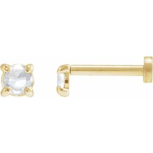 14K Yellow Gold Round 3 Mm  .06 Ct Natural Rosecut Diamond 4-Claw Prong Earring With Press Fit Back, Length: 6 MM