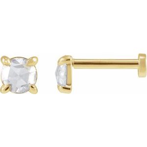 14K Yellow Gold Round 4 Mm  1/8 Ct Natural Rosecut Diamond 4-Claw Prong Earring Mounting With Press Fit Back, Length: 6 MM