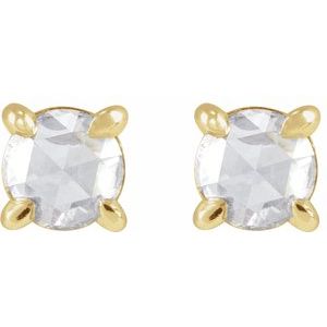 14K Yellow Gold Round 4 Mm  1/8 Ct Natural Rosecut Diamond 4-Claw Prong Earring Mounting With Press Fit Back, Length: 6 MM