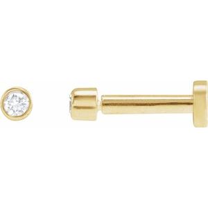 14K Yellow Gold Round 1.5 Mm  .015 Ct Natural Diamond Solitaire Bezel-Set Earring With Press Fit Closure, Length: 4 MM