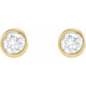 14K Yellow Gold Round 1.5 Mm  .015 Ct Natural Diamond Solitaire Bezel-Set Earring With Press Fit Closure, Length: 4 MM