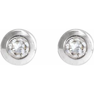 14K White Gold Round 1.75 Mm  .02 Ct Natural Diamond Solitaire Bezel-Set Earring With Press Fit Closure, Length: 4 MM