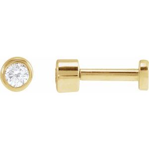 14K Yellow Gold Round 2.25 Mm  .04 Ct Natural Diamond Solitaire Bezel-Set Earring With Press Fit Closure, Length: 4 MM