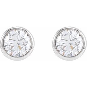 14K White Gold Round 2.5 Mm  .06 Ct Natural Diamond Solitaire Bezel-Set Earring With Press Fit Closure, Length: 4 MM