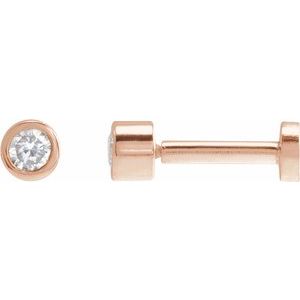 14K Rose Gold Round 2 Mm  .03 Ct Natural Diamond Solitaire Bezel-Set Earring With Press Fit Closure, Length: 4 MM
