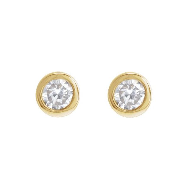 14K Yellow Gold 2 Mm Round Tension 4 Mm Polished .03 Ct Natural Diamond Solitaire Bezel-Set Earring With Press Fit Closure