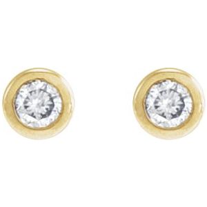 14K Yellow Gold Round 1.25 Mm  .01 Ct Natural Diamond Solitaire Bezel-Set Earring With Press Fit Closure, Length: 4 MM