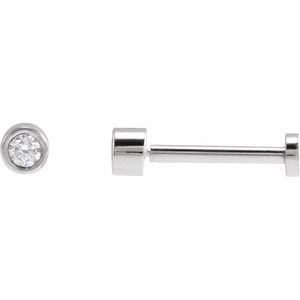 14K White Gold Round 2.25 Mm  .04 Ct Natural Diamond Solitaire Bezel-Set Earring With Press Fit Closure, Length: 4 MM