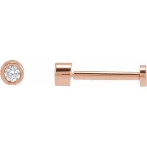 14K Rose Gold Round 2.25 Mm  .04 Ct Natural Diamond Solitaire Bezel-Set Earring With Press Fit Closure, Length: 4 MM