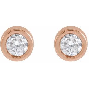 14K Rose Gold Round 2.25 Mm  .04 Ct Natural Diamond Solitaire Bezel-Set Earring With Press Fit Closure, Length: 4 MM