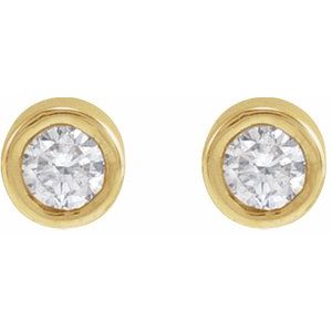 14K Yellow Gold Round 2.25 Mm  .04 Ct Natural Diamond Solitaire Bezel-Set Earring With Press Fit Closure, Length: 4 MM