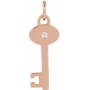 14K Rose Gold Round 1Mm G-H I1 Natural Diamond Key Pendant