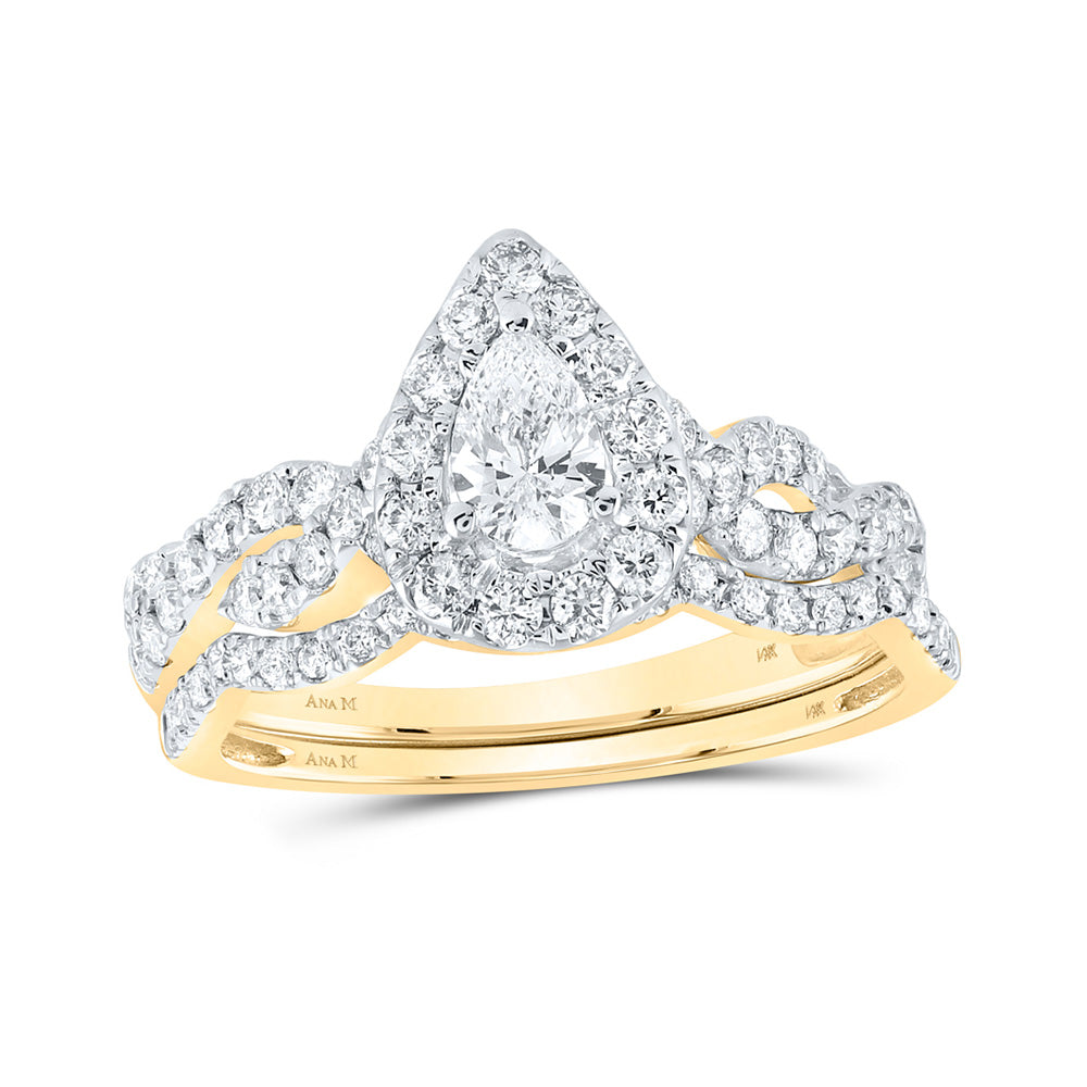 14K Yellow Or White Gold  Pear Diamond Halo Bridal Wedding Ring Band Set 1 Cttw, Womens Size: 5-10
