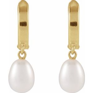 14K Yellow Gold Cultured White Freshwater Pearl Pearl 5.5-6.0 Mm None Polished Cultured Freshwater Pearl Huggie Earrings