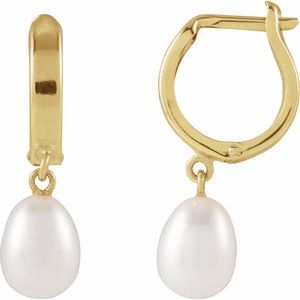 14K Yellow Gold Cultured White Freshwater Pearl Pearl 5.5-6.0 Mm None Polished Cultured Freshwater Pearl Huggie Earrings
