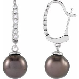 14K White Gold Cultured Gray Tahitian Pearl & .07 CTW Natural Diamond Earrings