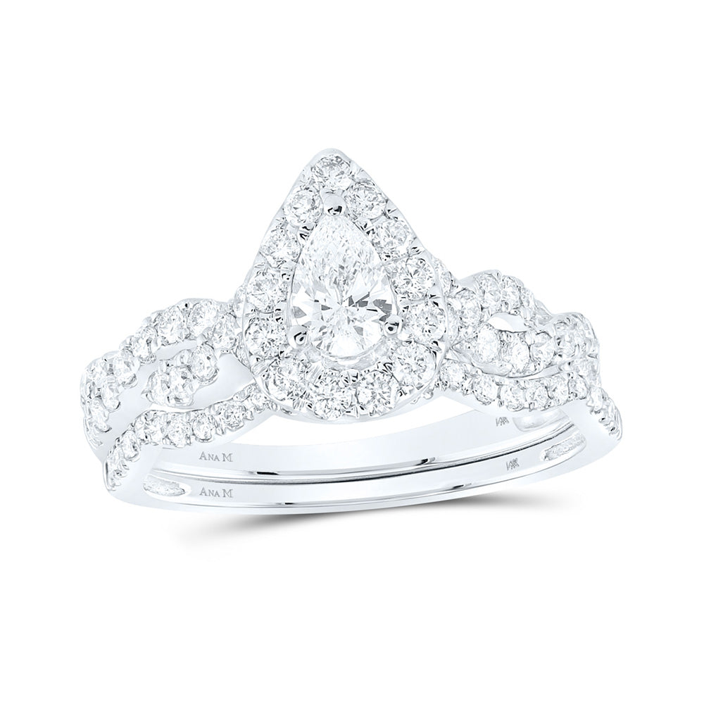 14K Yellow Or White Gold  Pear Diamond Halo Bridal Wedding Ring Band Set 1 Cttw, Womens Size: 5-10