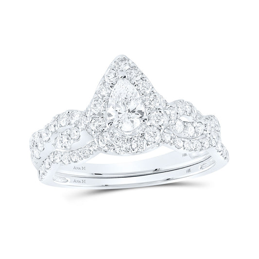 14K Yellow Or White Gold  Pear Diamond Halo Bridal Wedding Ring Band Set 1 Cttw, Womens Size: 5-10