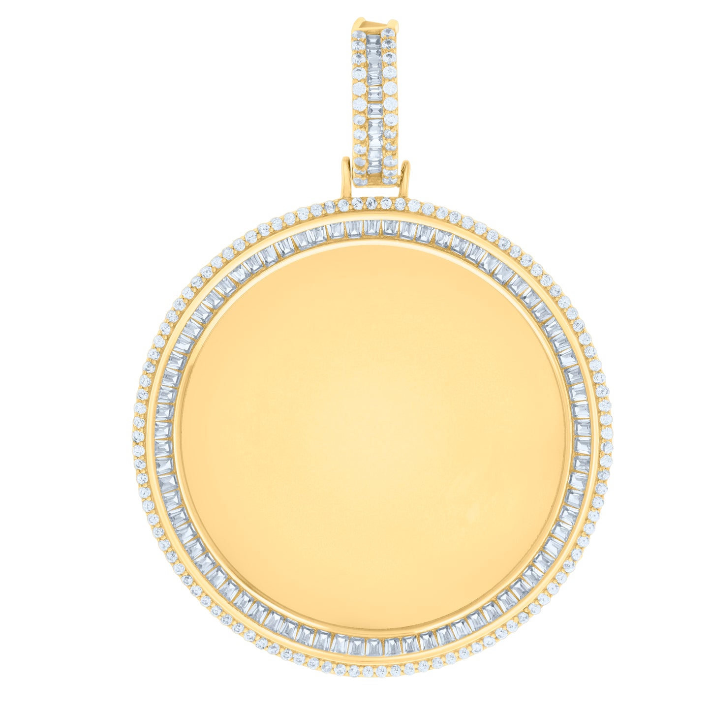 Sterling Silver Men Baguette Round Cubic-Zirconia Picture Frame Charm Pendant