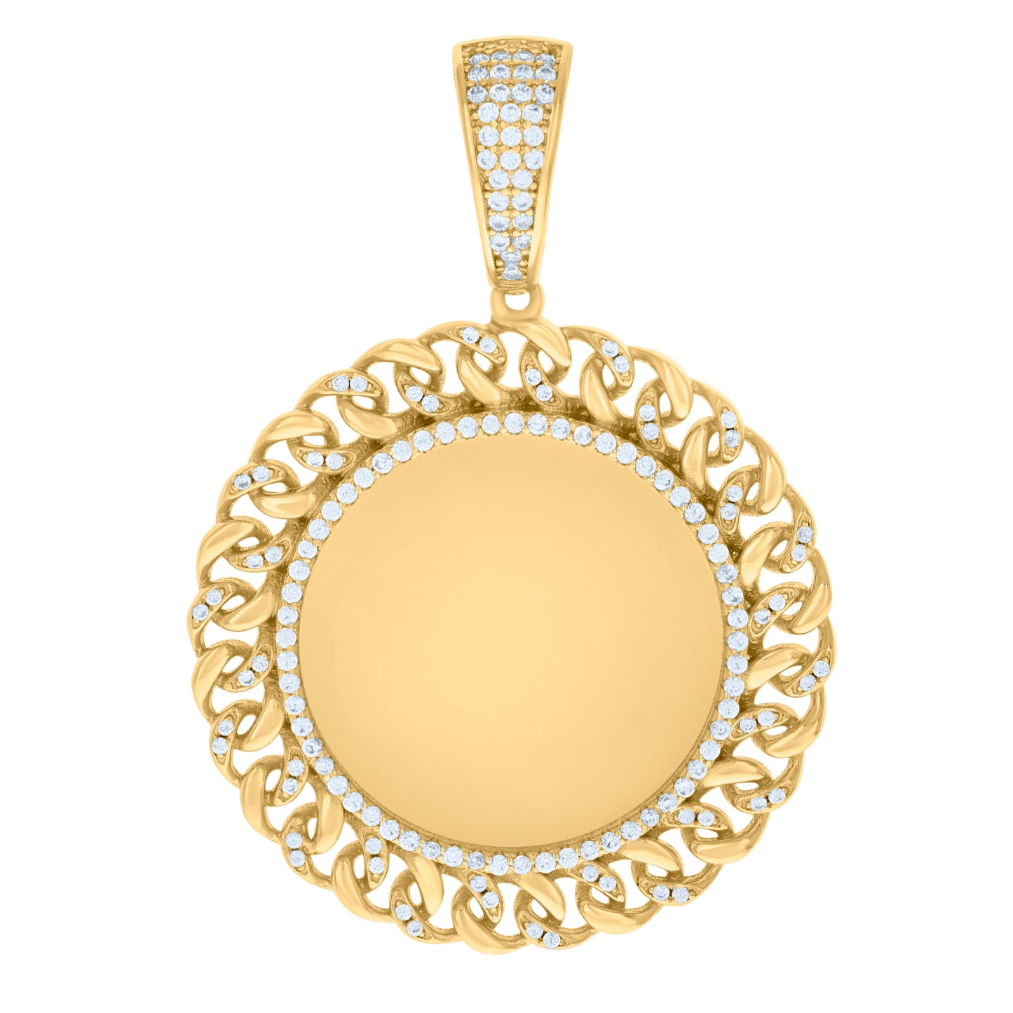 Sterling Silver Men Cubic-Zirconia Cuban Border Picture Frame Charm Pendant