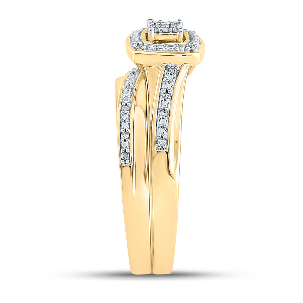 10K Yellow Gold His Hers Round Diamond Square Matching Wedding Set 1/12 Cttw, Womens Size: 5-10, Mens Size: 7-13