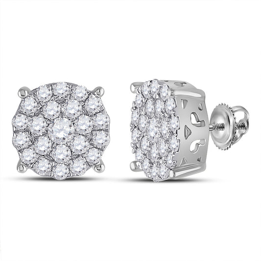 14K White Gold Womens Round Diamond Cluster Earrings 2 Cttw