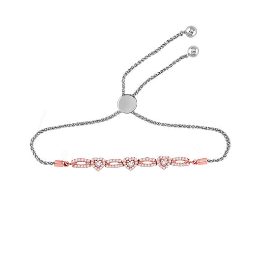 10K Rose Gold Womens Round Diamond Triple Heart Bolo Bracelet 1/2 Cttw