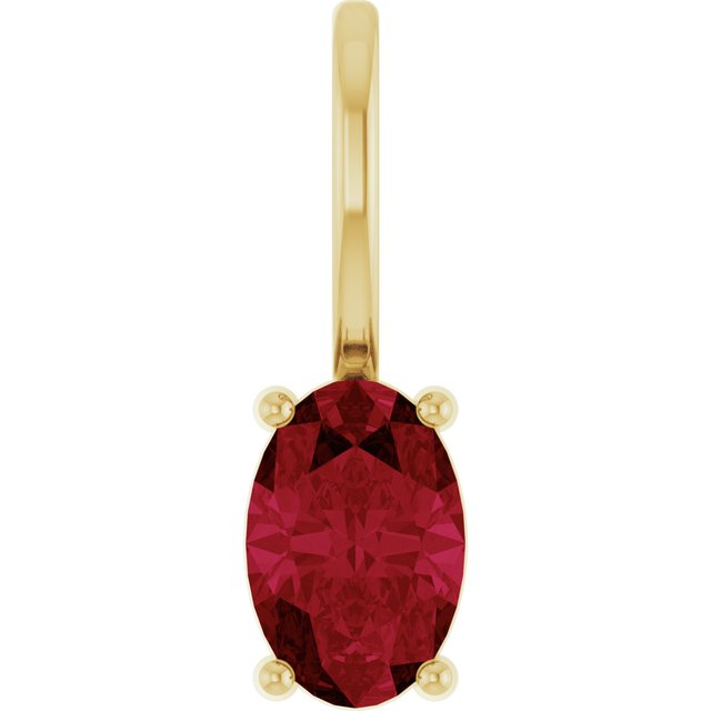 14K Yellow Gold Oval Polished Lab-Grown Gemstone Solitaire Charm/Pendant