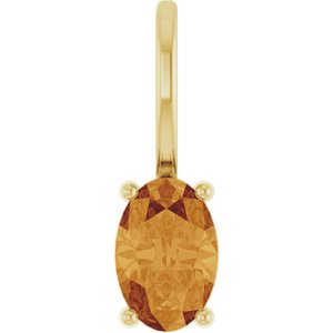 14K Yellow Gold Oval 6 X 4 Mm Natural Citrine Solitaire Charm Pendant