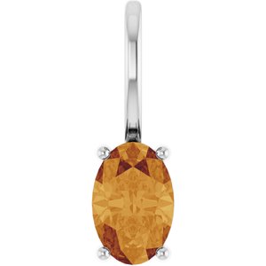 Sterling Silver Oval 6 X 4 Mm Natural Citrine Solitaire Charm Pendant