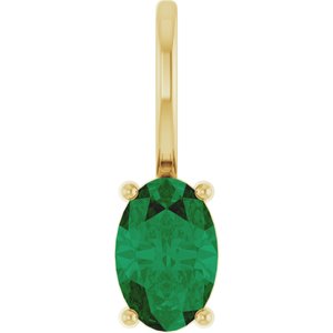 14K Yellow Gold Oval 6 X 4 Mm Natural Emerald Solitaire Charm Pendant