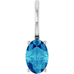 14K White Gold Oval 6 X 4 Mm Natural Zircon Solitaire Charm Pendant
