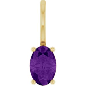 14K Yellow Gold Oval 6 X 4 Mm Natural Amethyst Solitaire Charm Pendant