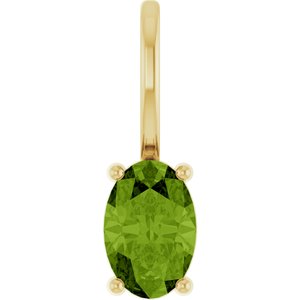 14K Yellow Gold Oval 6 X 4 Mm Natural Peridot Solitaire Charm Pendant