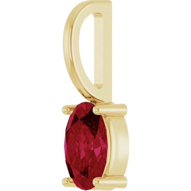 14K Yellow Gold Oval Polished Lab-Grown Gemstone Solitaire Charm/Pendant