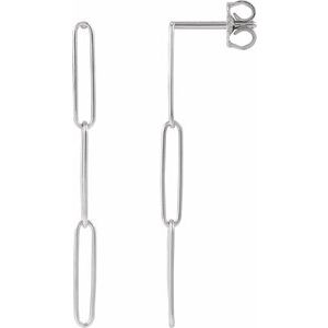 14K White Gold 39.2 X 2.8 Mm Pair Friction Backs Included Polished Paperclip-Style Earrings