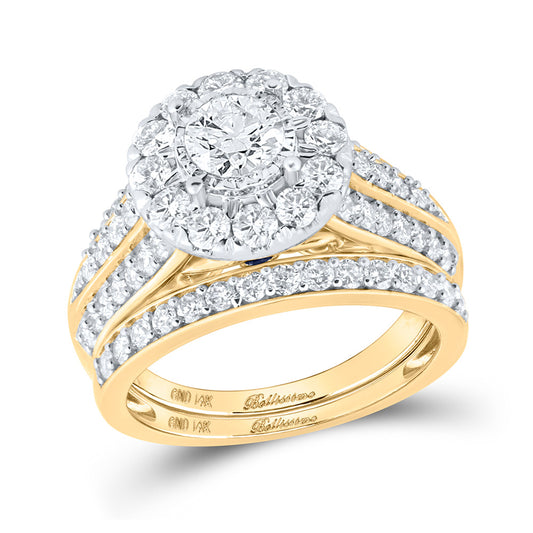14K Yellow Gold Round Diamond Bridal Wedding Ring Band Set 2 Cttw, Womens Size: 5-10