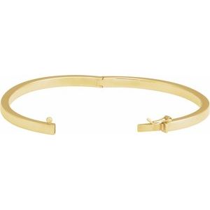 14K Yellow Gold 4 Mm 7 In Polished Tube Hinged Bangle Bracelet