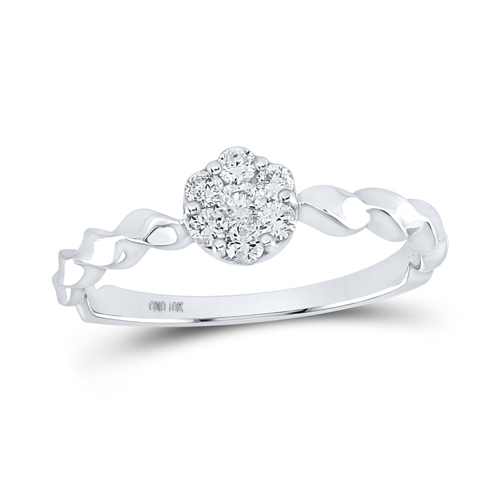 10K White Gold Womens Round Diamond Flower Cluster Stackable Band Ring 1/4 Cttw, Womens Size: 5-10