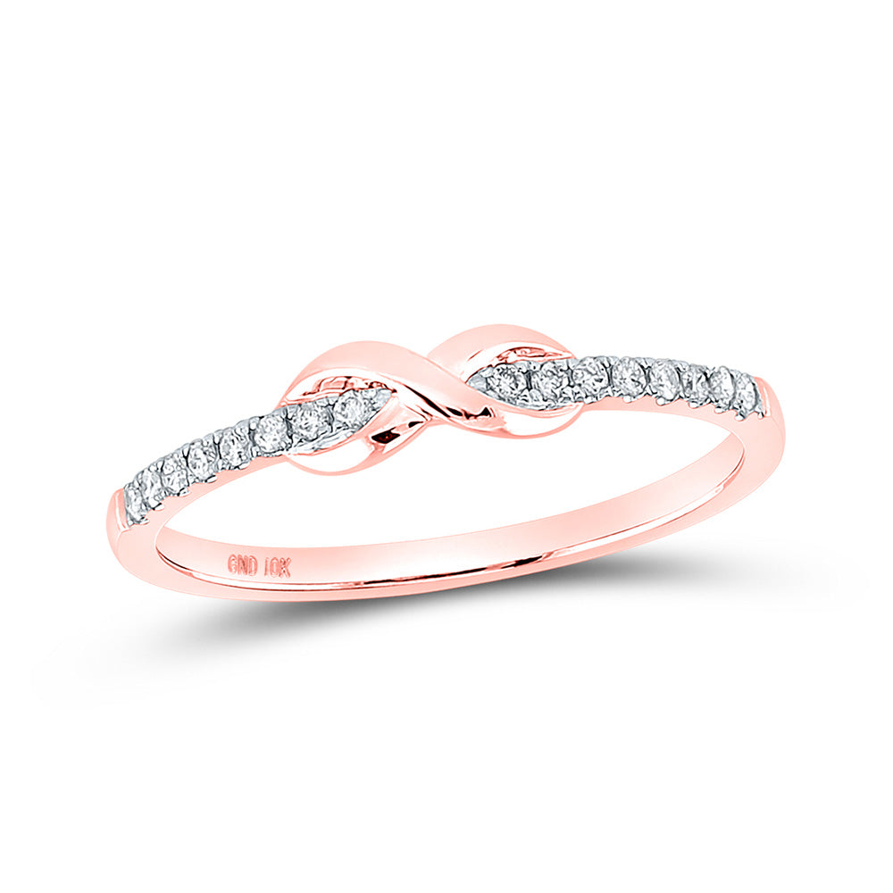 10K Rose Gold Womens Round Diamond Infinity Knot Stackable Band Ring 1/10 Cttw, Womens Size: 5-10