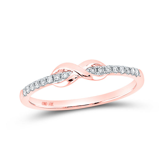 10K Rose Gold Womens Round Diamond Infinity Knot Stackable Band Ring 1/10 Cttw, Womens Size: 5-10