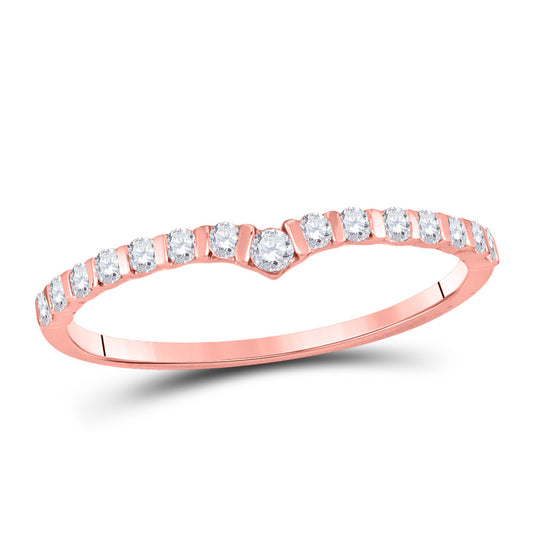 10K Rose Gold Womens Round Diamond Chevron Stackable Band Ring 1/4 Cttw, Womens Size: 5-10