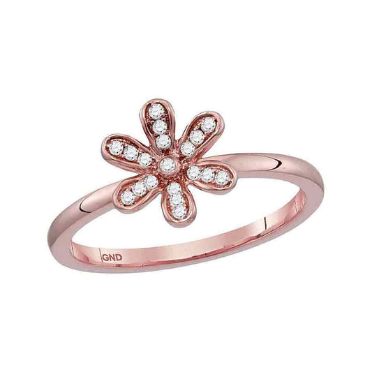 10K Rose Gold Womens Round Diamond Flower Floral Stackable Band Ring 1/8 Cttw, Womens Size: 5-10