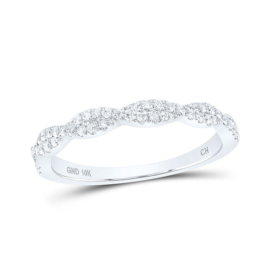 10K White Gold Womens Round Diamond Woven Twist Stackable Band Ring 1/4 Cttw, Womens Size: 5-10