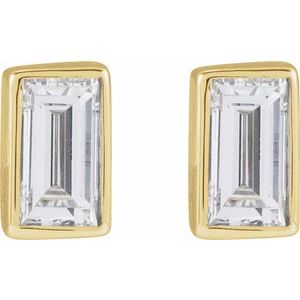 14K Yellow Gold Straight Baguette 4 X 2 Mm  1/10 Ct Lab-Grown Diamond Bezel-Set Earring With Press Fit Back, Length: 6 MM