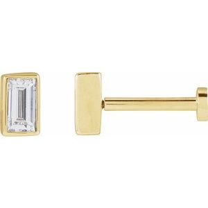 14K Yellow Gold Straight Baguette 4 X 2 Mm  1/10 Ct Lab-Grown Diamond Bezel-Set Earring With Press Fit Back, Length: 6 MM