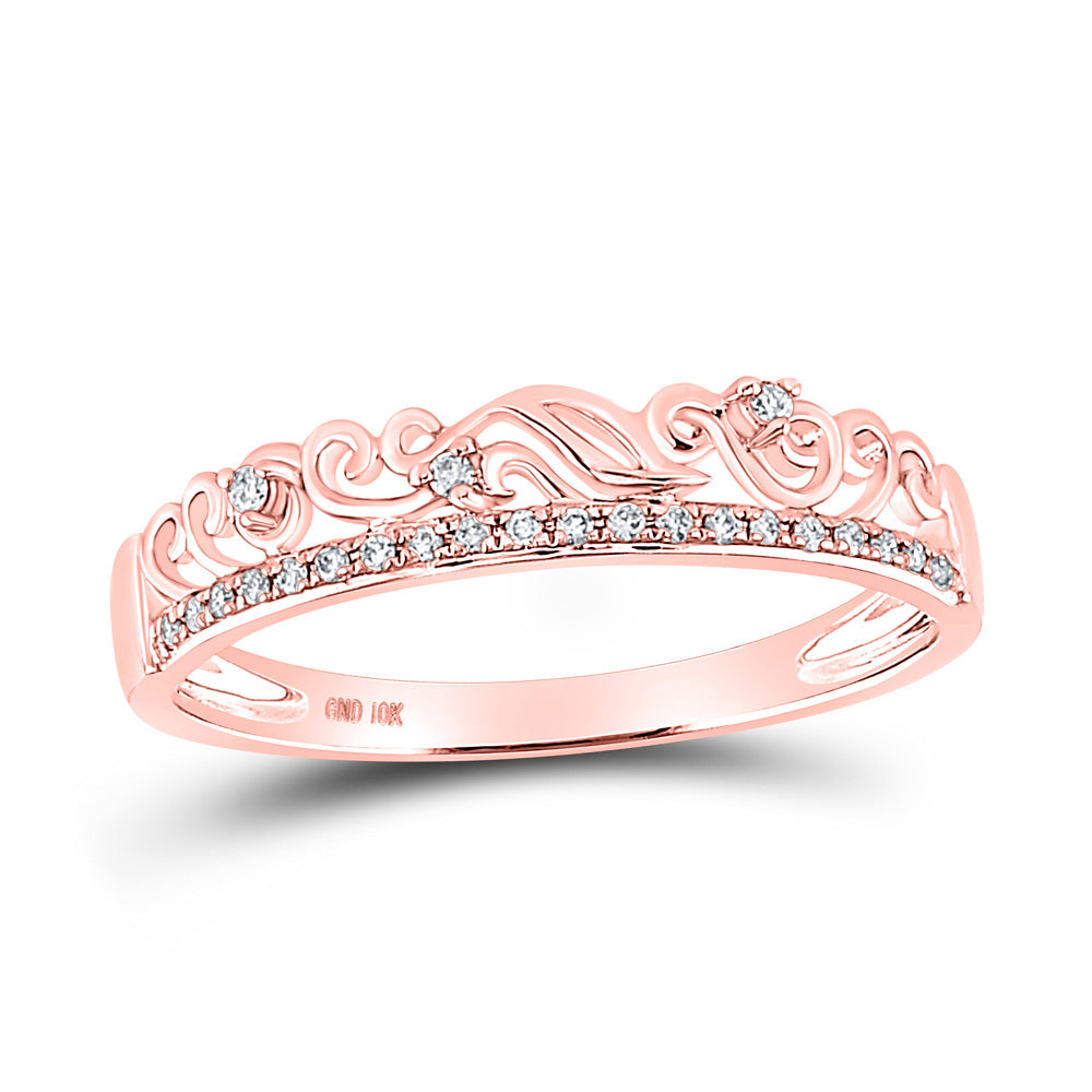 10K Rose Gold Womens Round Diamond Stackable Band Ring 1/12 Cttw, Womens Size: 5-10