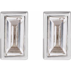 14K White Gold Straight Baguette 3.5 X 1.75 Mm  .07 Ct Natural Diamond Bezel-Set Earring With Press Fit Back, Length: 6 MM